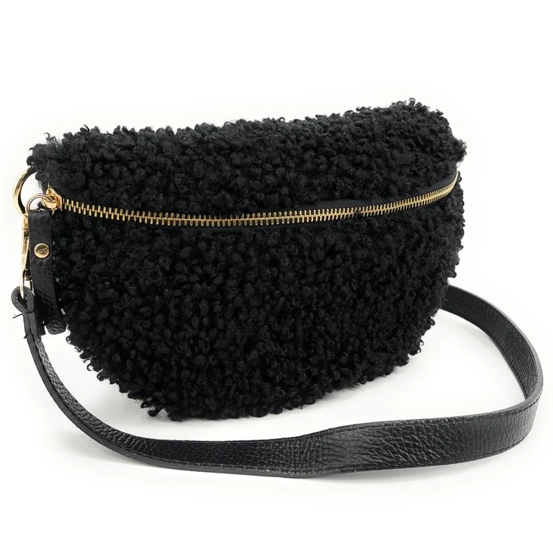 Sac banane en cuir et peluche LOU PILOU Noir