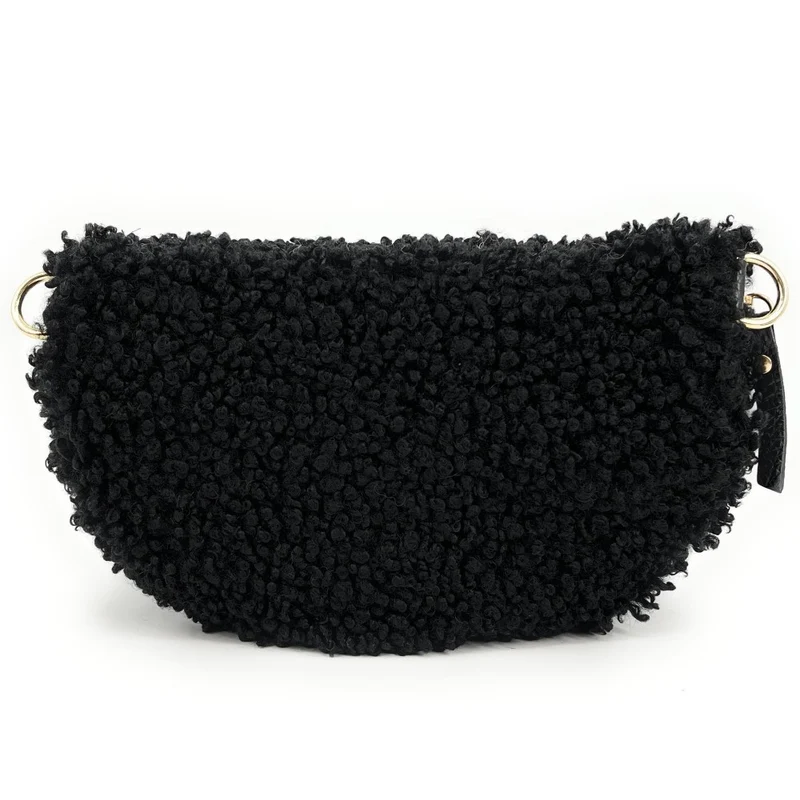 Sac banane en cuir et peluche LOU PILOU Noir