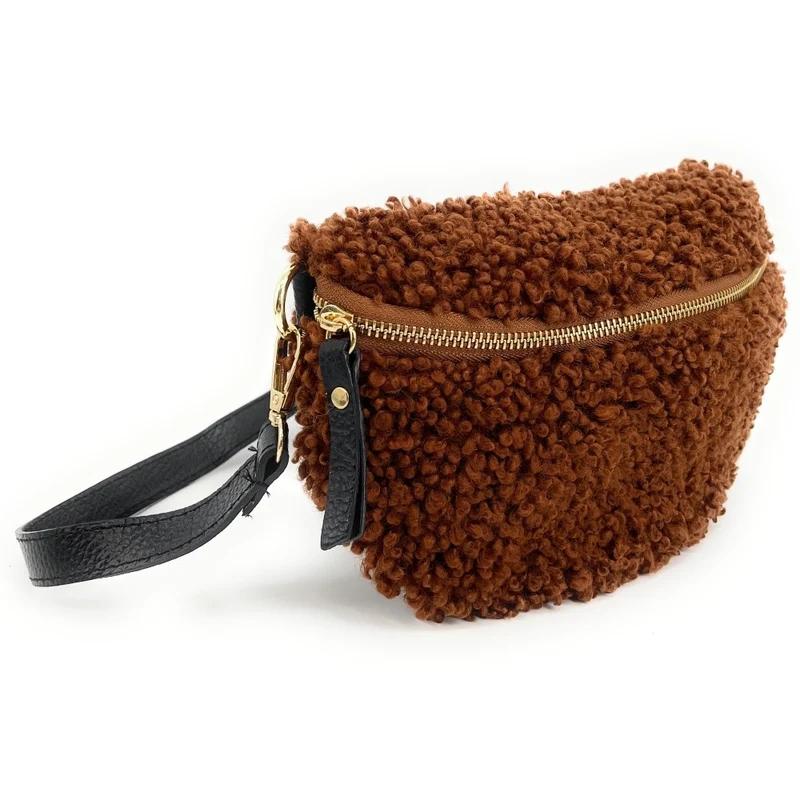 Sac banane en cuir et peluche LOU PILOU Chocolat