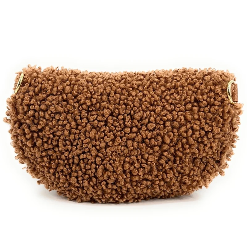 Sac banane en cuir et peluche LOU PILOU Camel