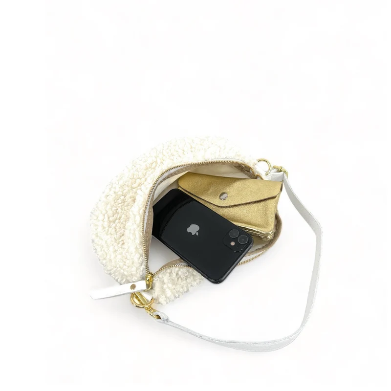Sac banane en cuir et peluche LOU PILOU Blanc