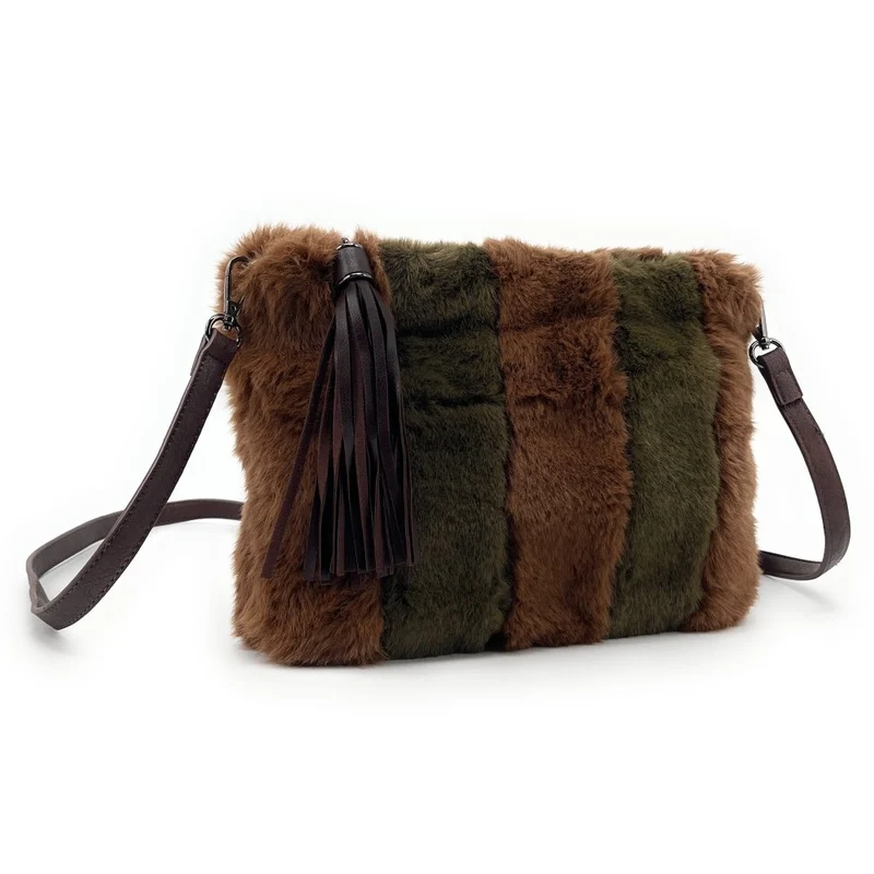 Sac pochette en fausse fourrure FURBY Châtaigne