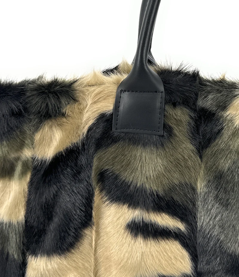 Sac cabas shopping XL en fausse fourrure et cuir TABBY Camouflage