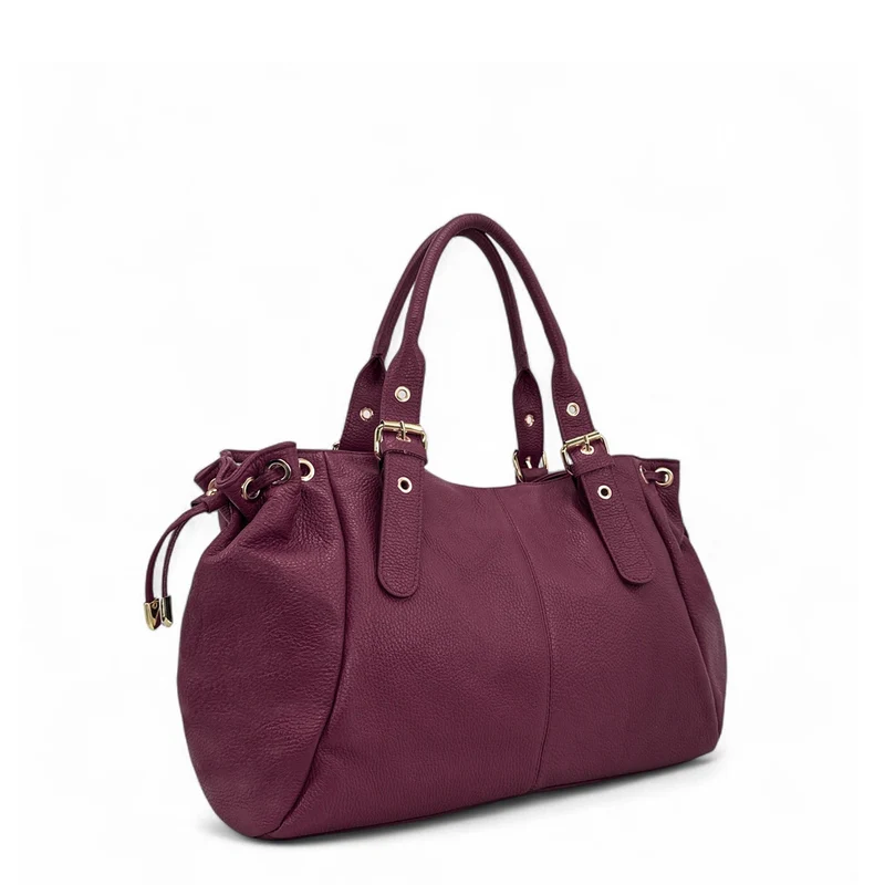 Sac bowling en cuir grainé PRINCESSE XL Prune