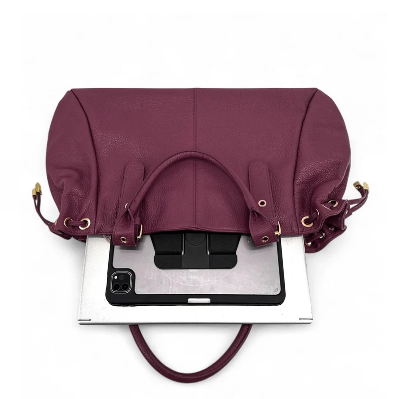 Sac bowling en cuir grainé PRINCESSE XL Prune