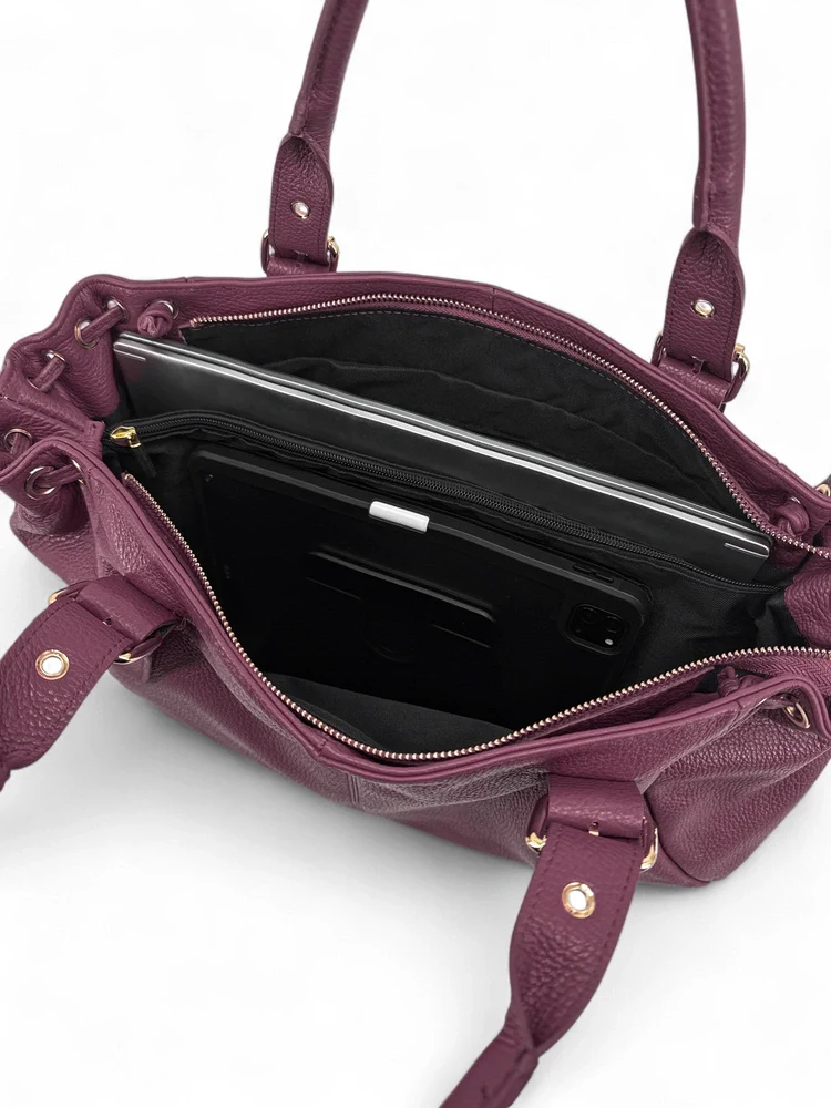 Sac bowling en cuir grainé PRINCESSE XL Prune
