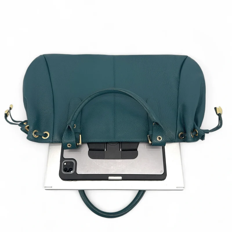 Sac bowling en cuir grainé PRINCESSE XL Bleu vert canard