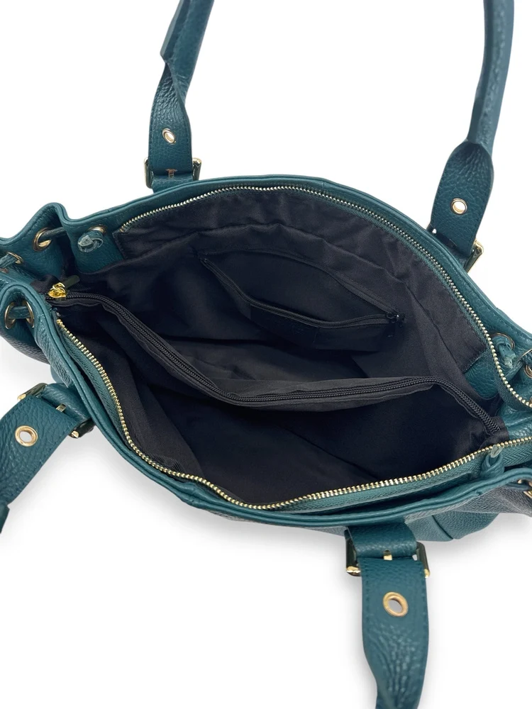 Sac bowling en cuir grainé PRINCESSE XL Bleu vert canard