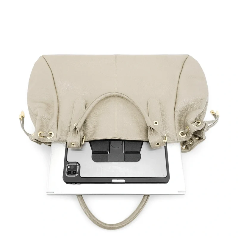 Sac bowling en cuir grainé PRINCESSE XL Beige crème