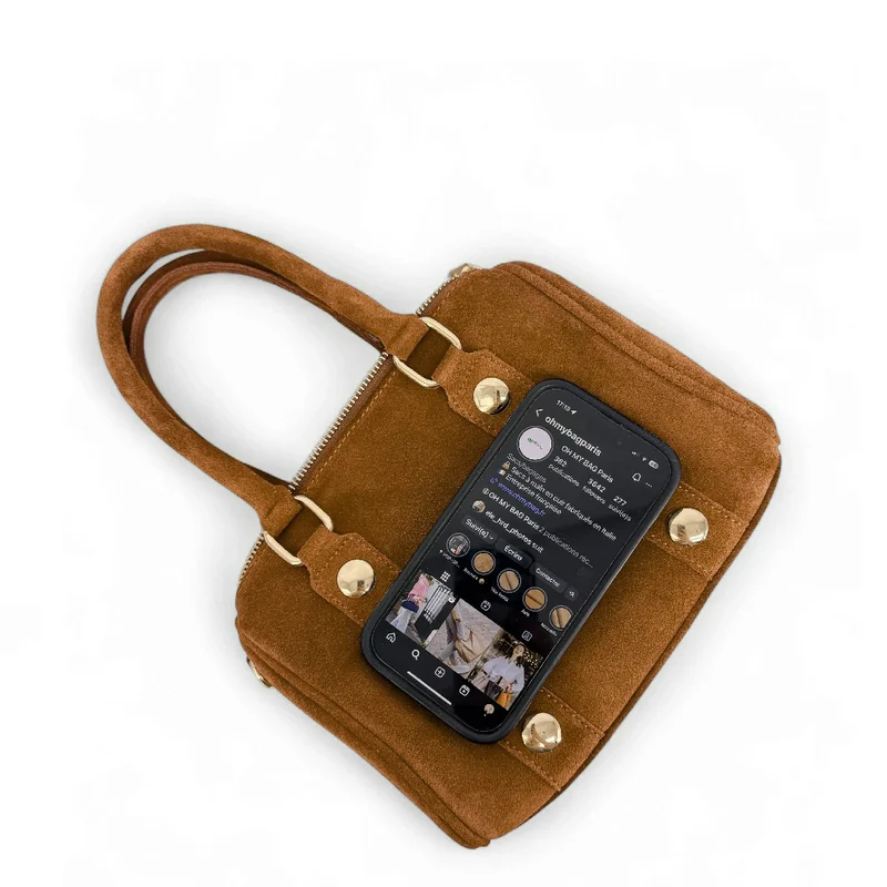 Mini sac bowling en daim DJODY Camel foncé