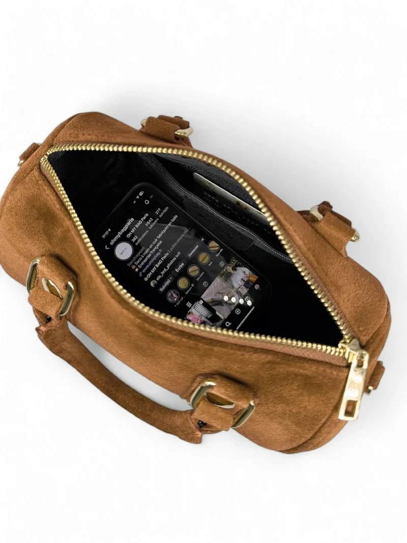 Mini sac bowling en daim DJODY Camel foncé