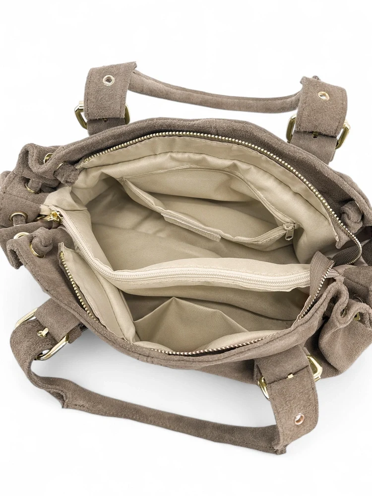 Sac bowling en daim PRINCESSE SUEDE Taupe