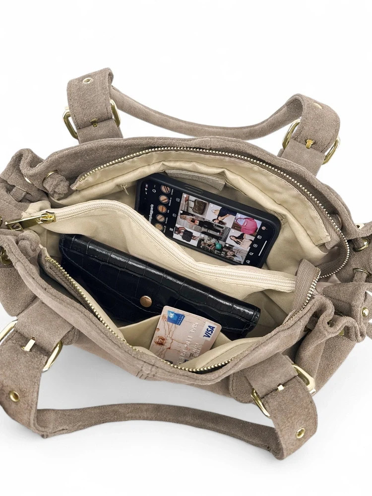 Sac bowling en daim PRINCESSE SUEDE Taupe