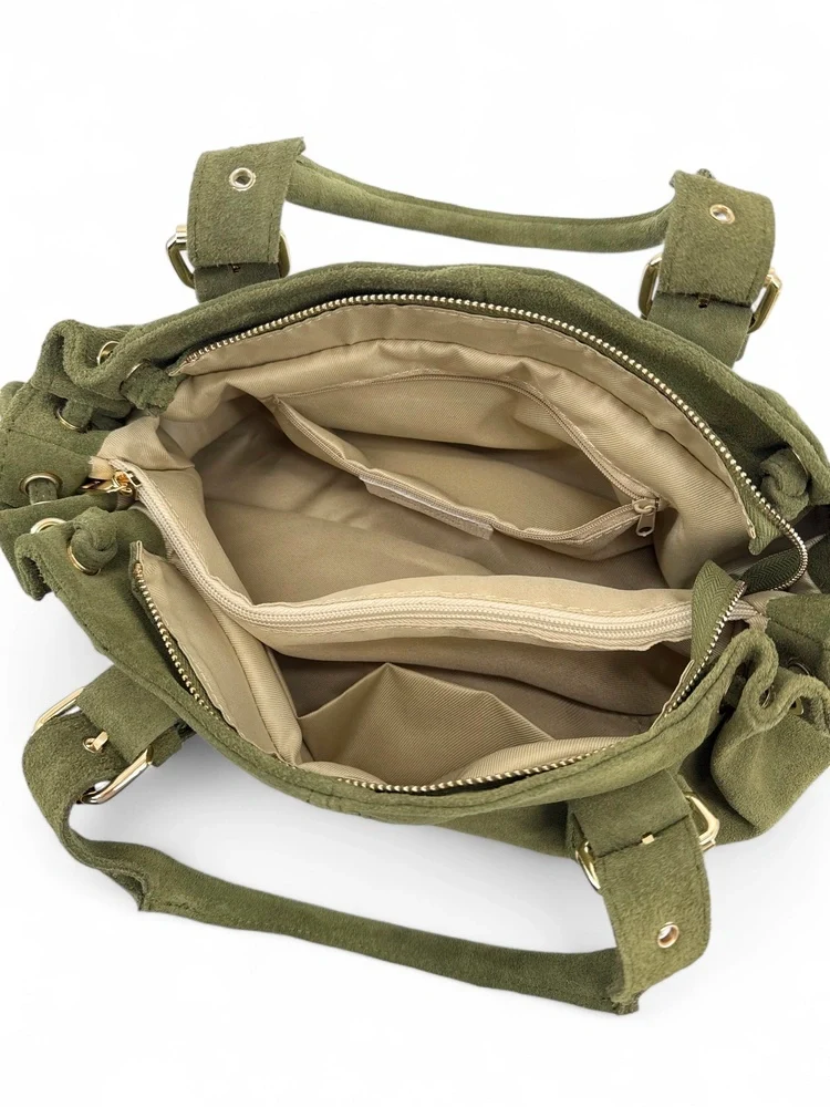 Sac bowling en daim PRINCESSE SUEDE Vert olive