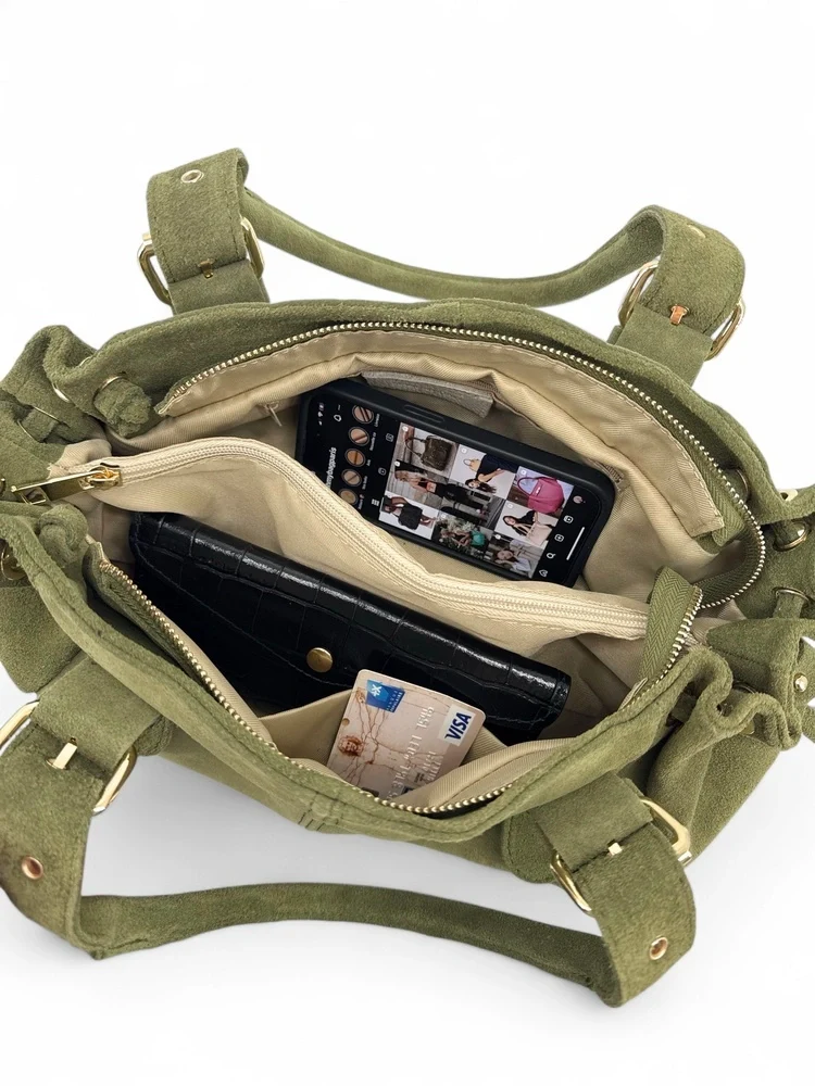 Sac bowling en daim PRINCESSE SUEDE Vert olive