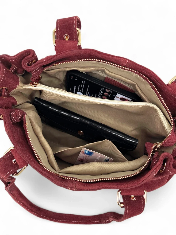 Sac bowling en daim PRINCESSE SUEDE Bordeaux