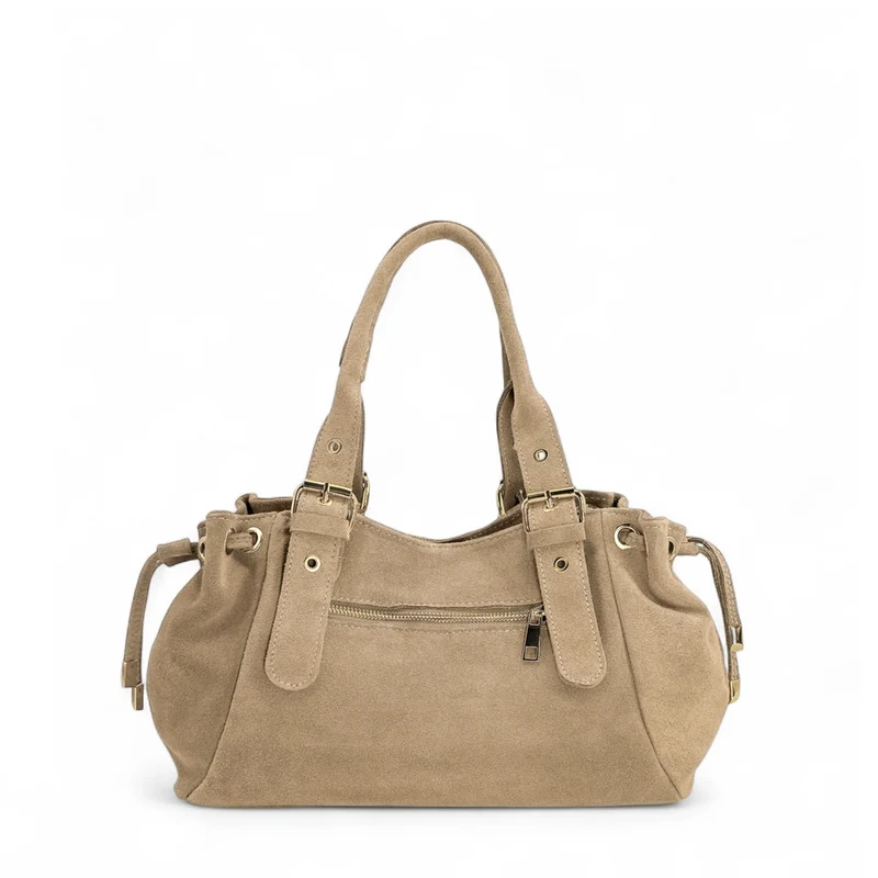 Sac bowling en daim PRINCESSE SUEDE Taupe clair