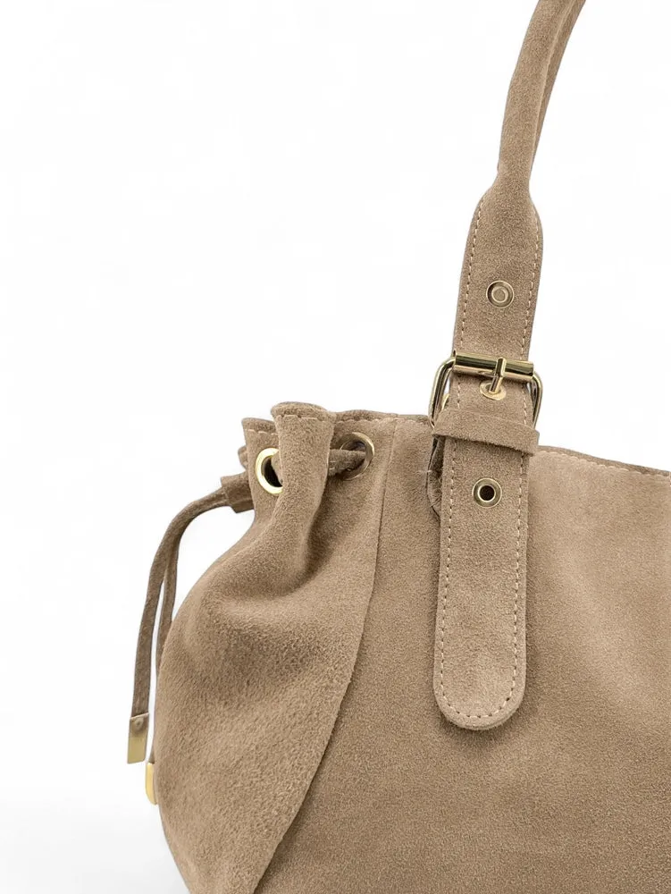 Sac bowling en daim PRINCESSE SUEDE Taupe clair