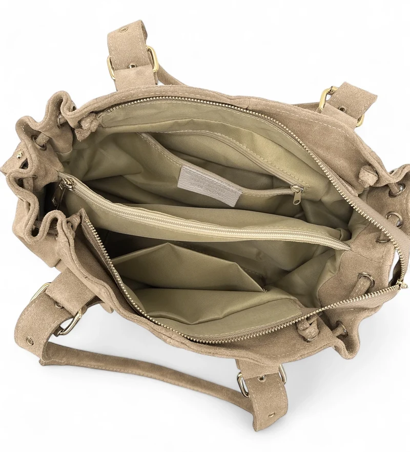 Sac bowling en daim PRINCESSE SUEDE Taupe clair