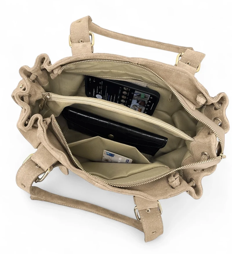 Sac bowling en daim PRINCESSE SUEDE Taupe clair