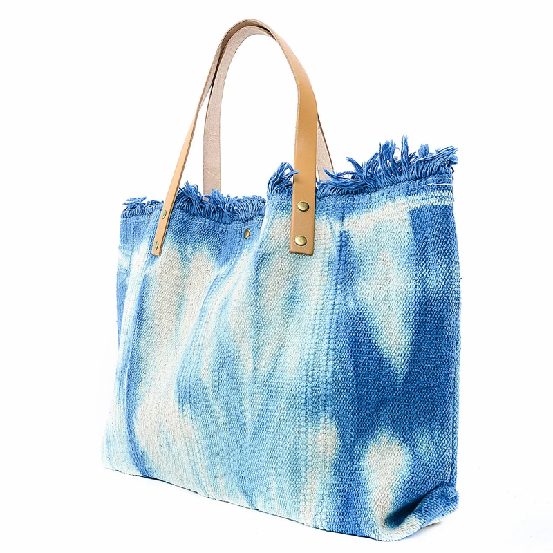 Sac de plage cabas en tissu BELIZE Bleu pastel