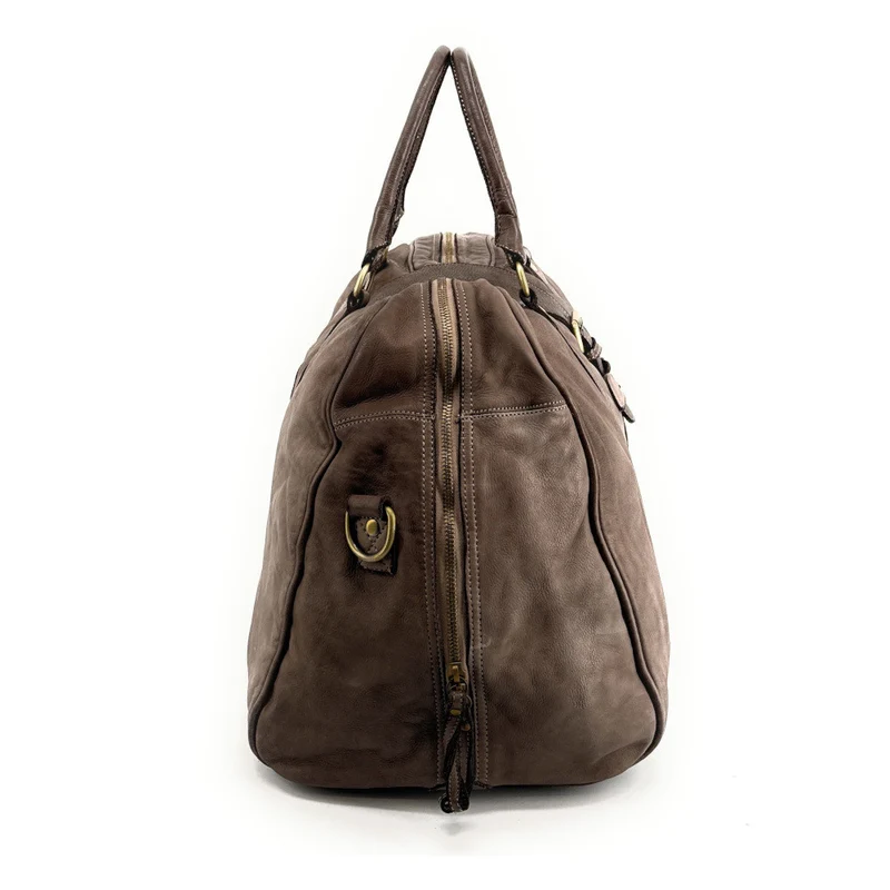 Sac de voyage en cuir vintage COBA Taupe foncé