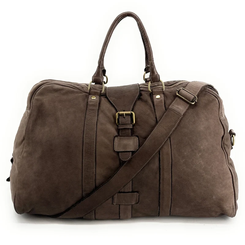 Sac de voyage en cuir vintage COBA Taupe foncé