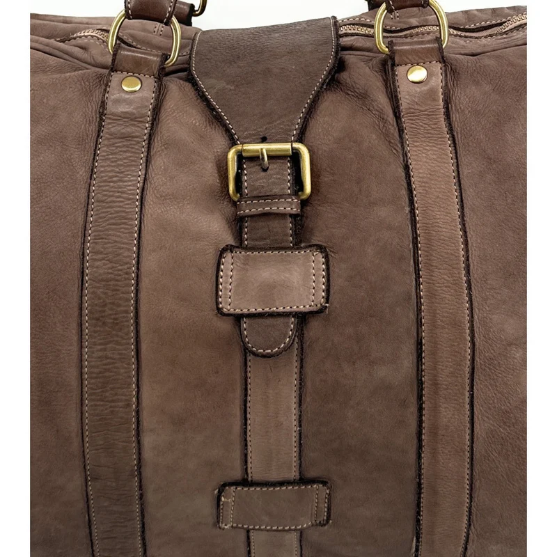 Sac de voyage en cuir vintage COBA Taupe foncé