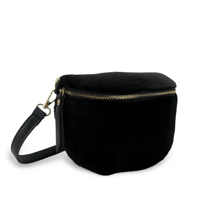 Sac banane en cuir et fausse fourrure LOU KITTY Noir