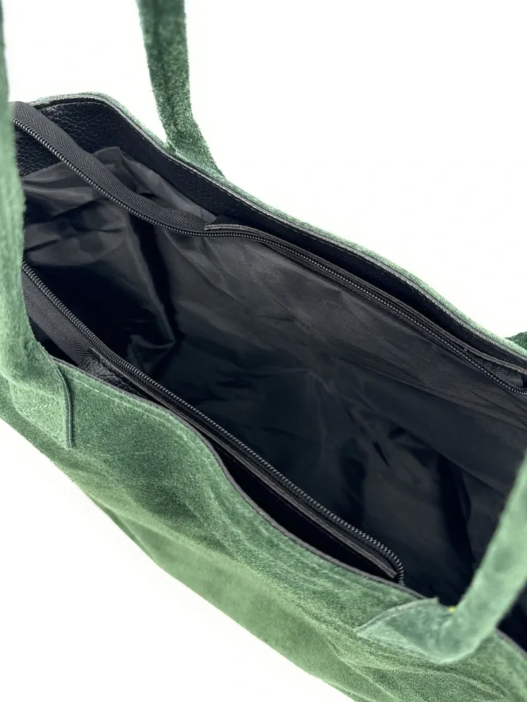 Sac cabas en daim SASHA Vert forêt