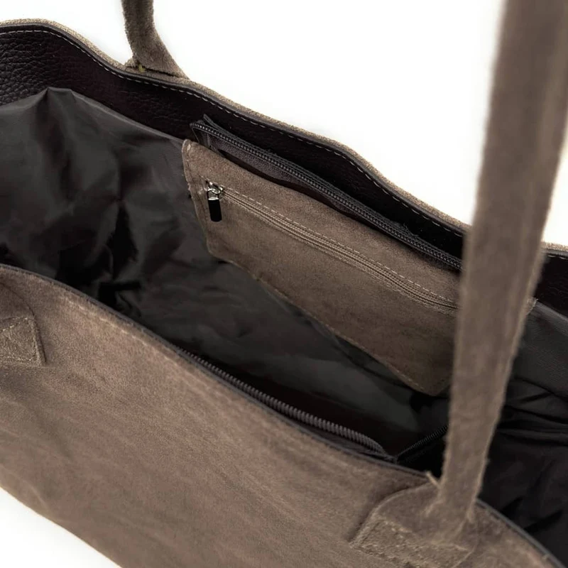 Sac cabas en daim SASHA Taupe foncé
