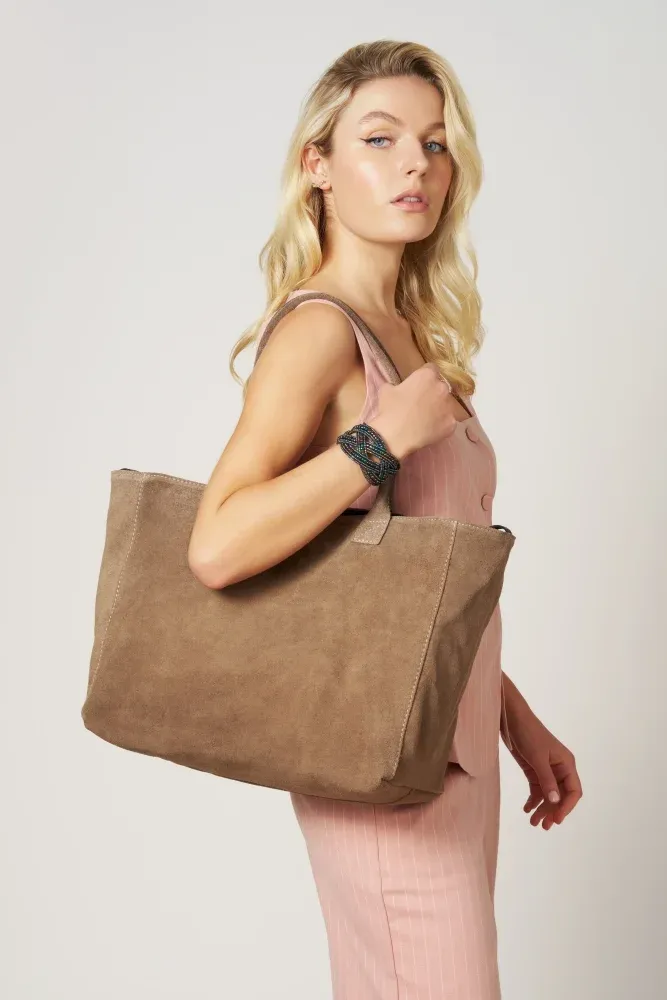 Sac cabas en daim SASHA Taupe foncé