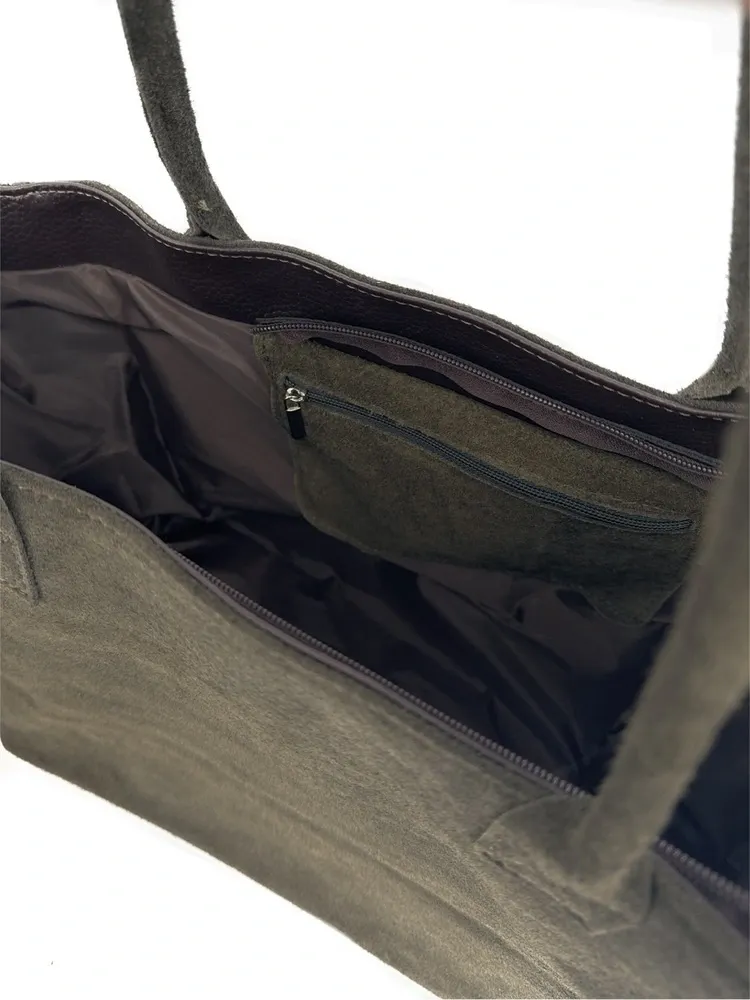 Sac cabas en daim SASHA Kaki