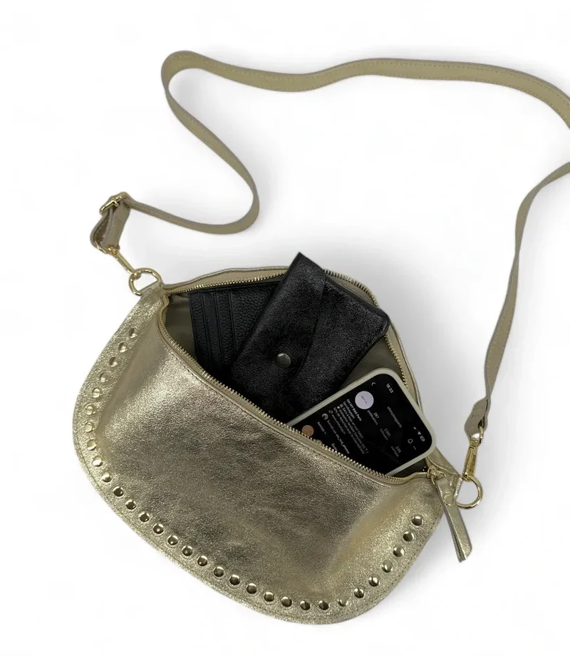 Sac banane en cuir irisé LOU PANADAS Or pâle