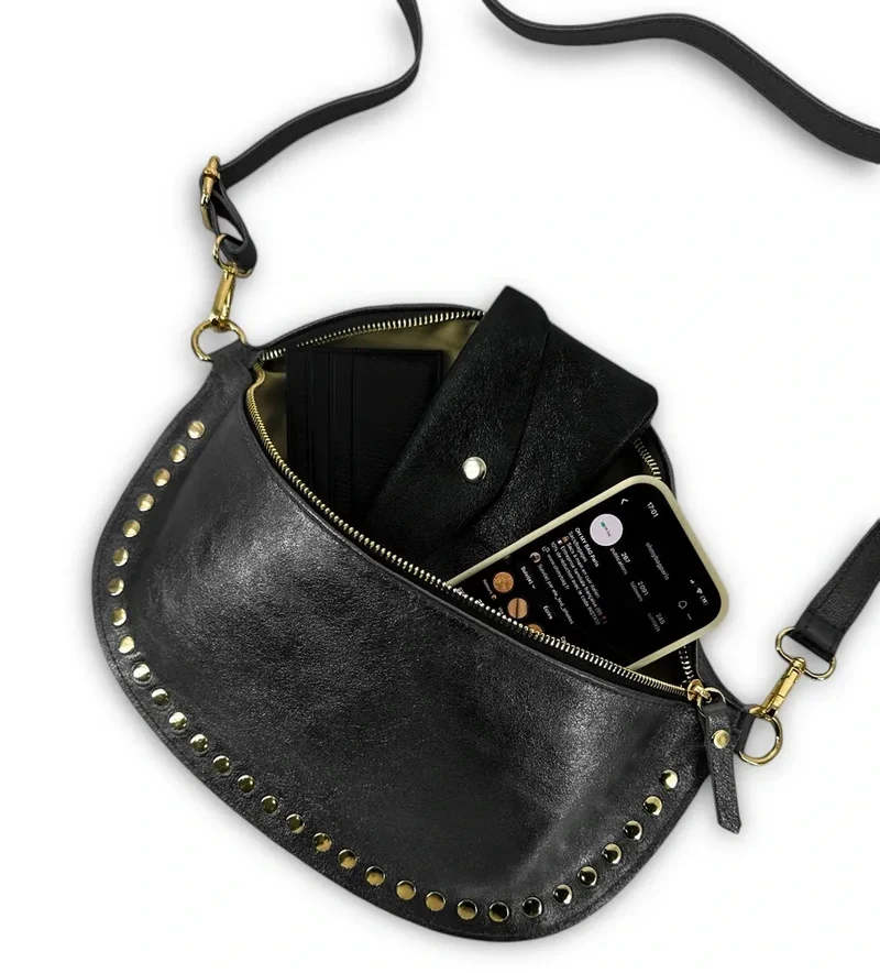 Sac banane en cuir irisé LOU PANADAS Noir irisé