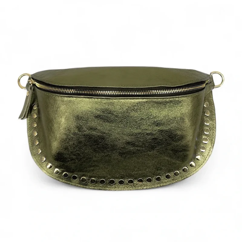 Sac banane en cuir irisé LOU PANADAS Kaki irisé