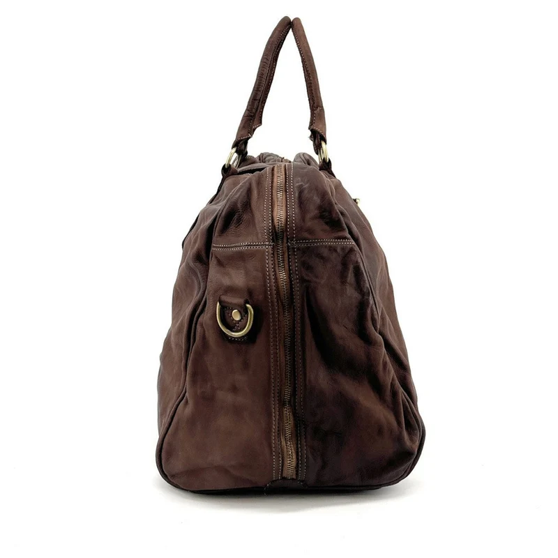 Sac de voyage en cuir vintage COBA Marron Chocolat