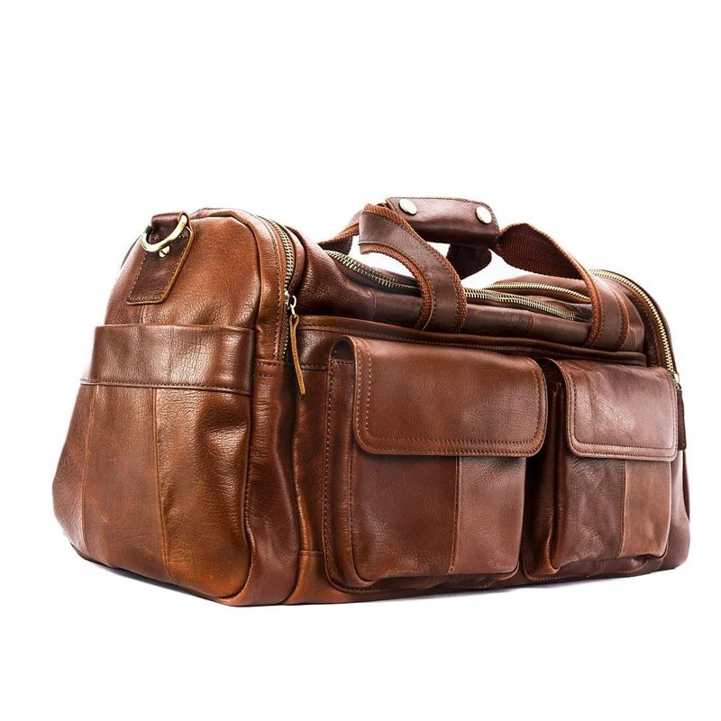 Sac de voyage en cuir lisse ACCRA Camel foncé