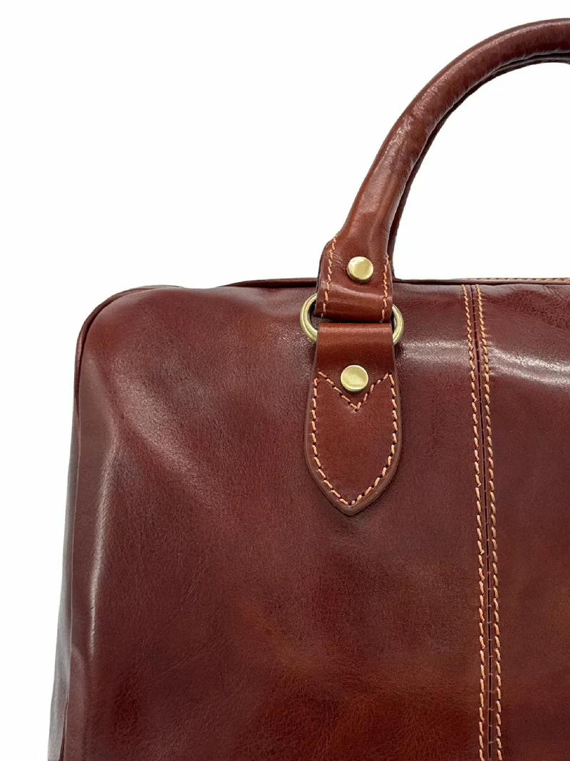 Sac de voyage en cuir lisse ANGKOR Marron châtaigne