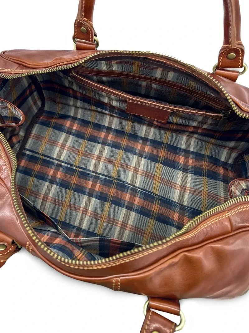 Sac de voyage en cuir lisse ANGKOR Marron cognac