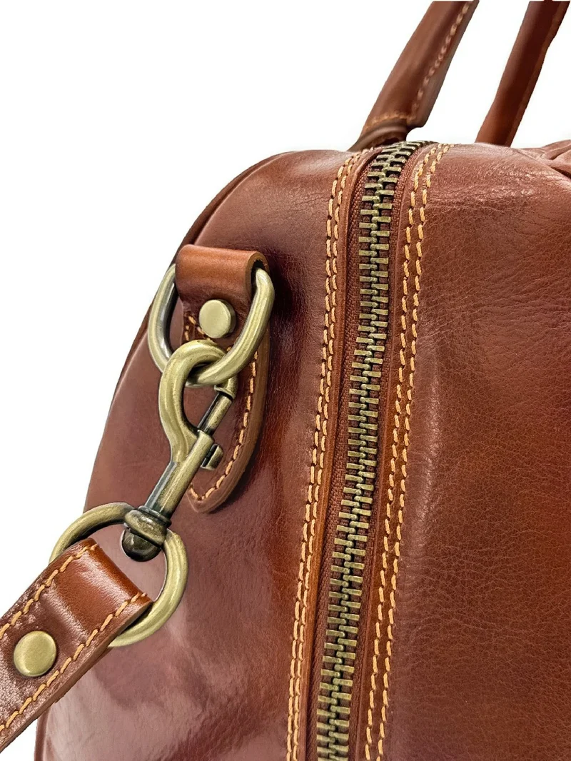 Sac de voyage en cuir lisse ANGKOR Marron cognac