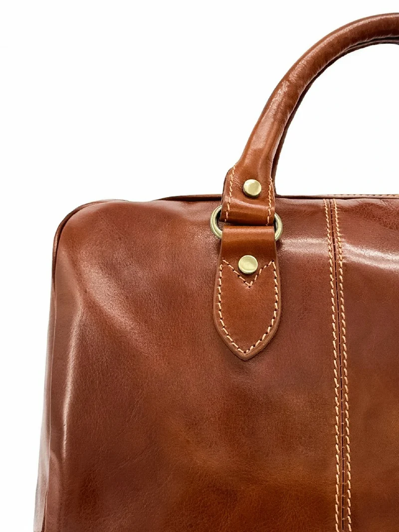 Sac de voyage en cuir lisse ANGKOR Marron cognac