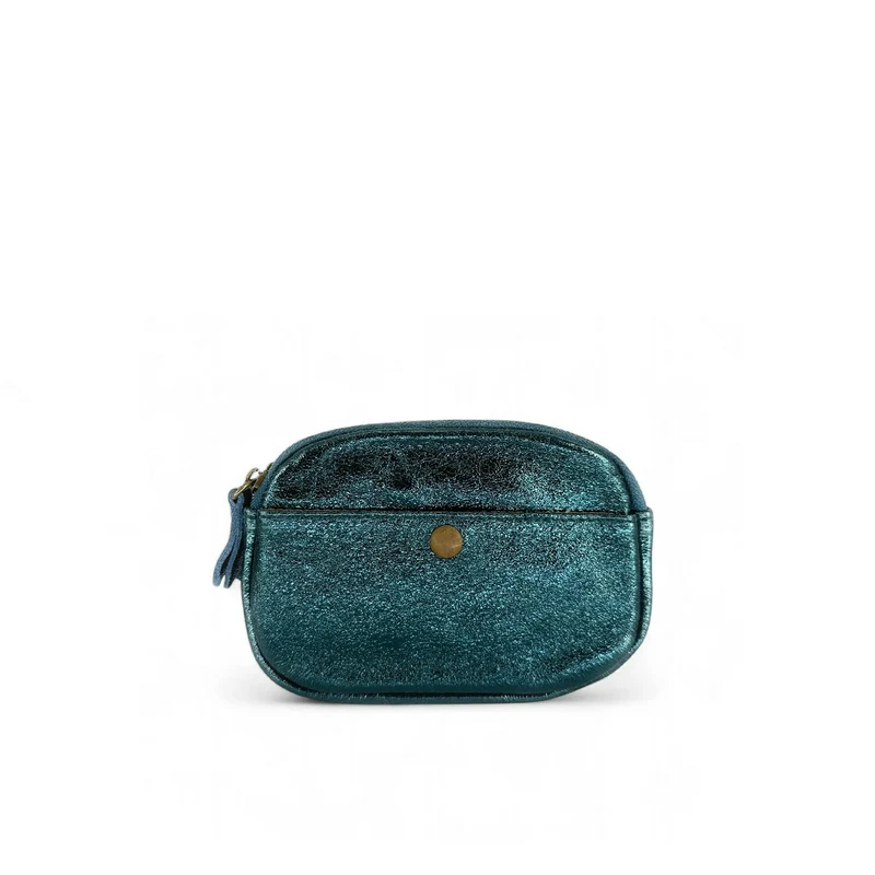Pochette porte-monnaie en cuir irisé ZIPPY Bleu canard irisé