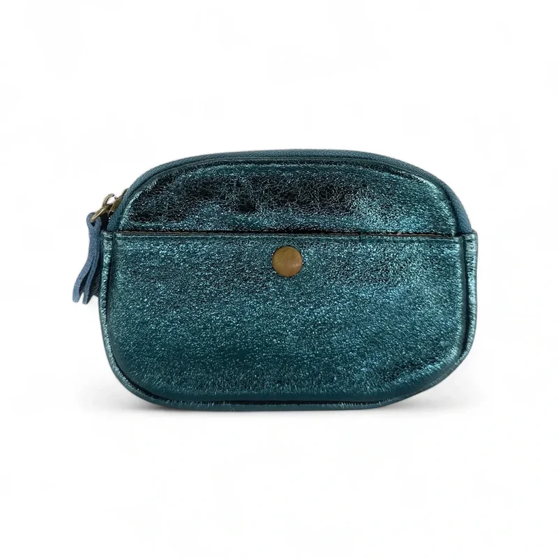 Pochette porte-monnaie en cuir irisé ZIPPY Bleu canard irisé