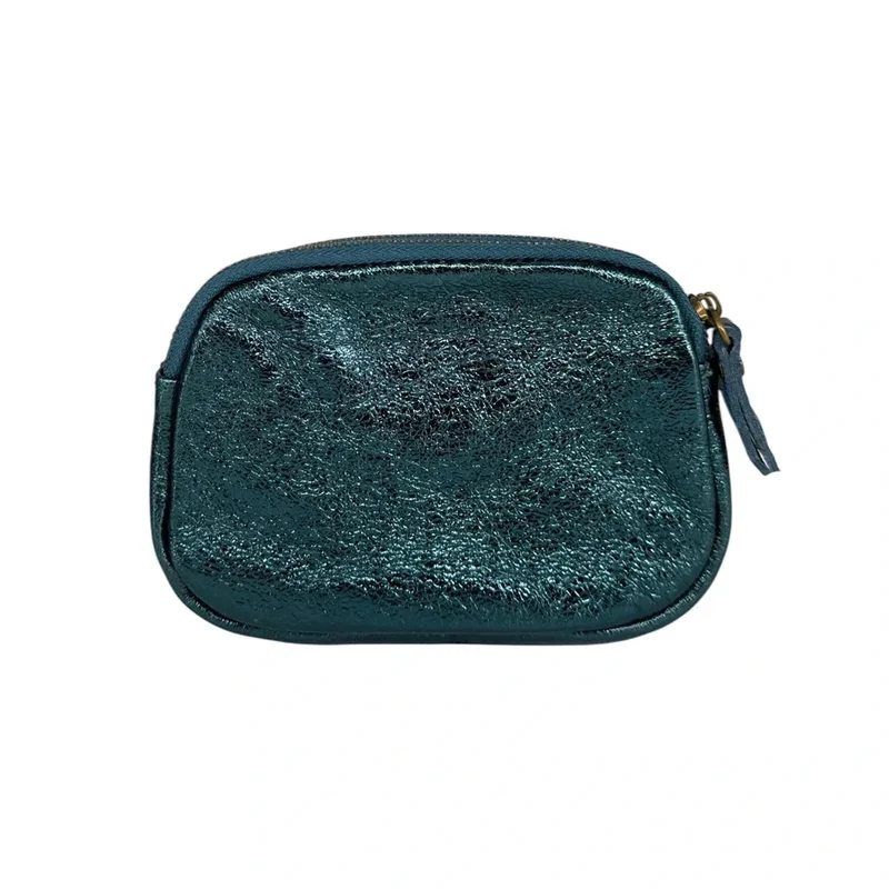 Pochette porte-monnaie en cuir irisé ZIPPY Bleu canard irisé