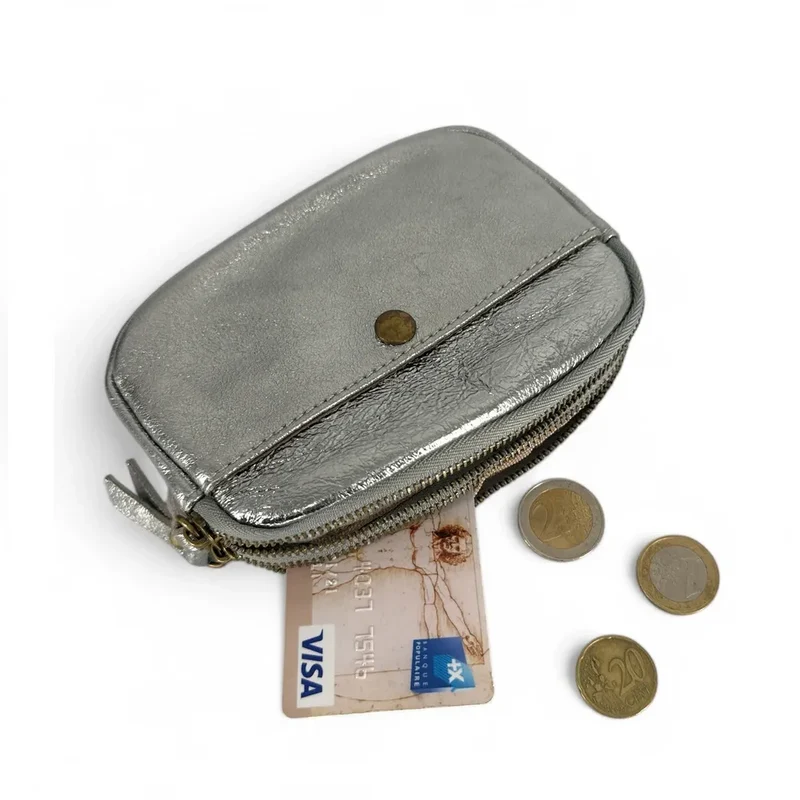 Pochette porte-monnaie en cuir irisé ZIPPY Argent moyen