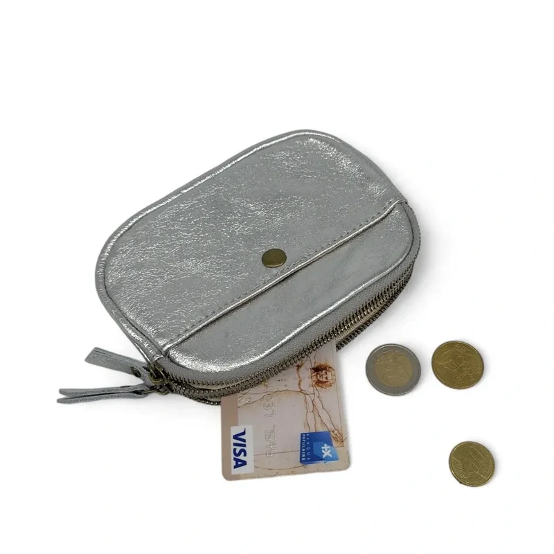 Pochette porte-monnaie en cuir irisé ZIPPY Argent clair
