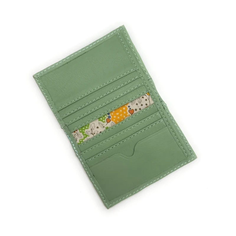 Porte-cartes en cuir lisse IMPRESSION Vert pastel