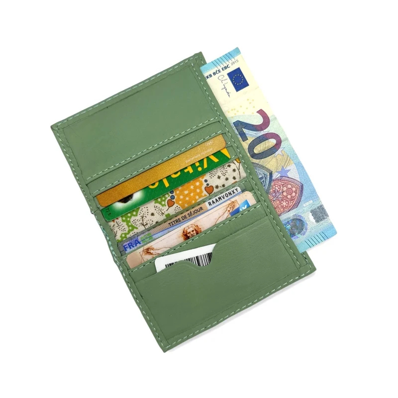 Porte-cartes en cuir lisse IMPRESSION Vert pastel