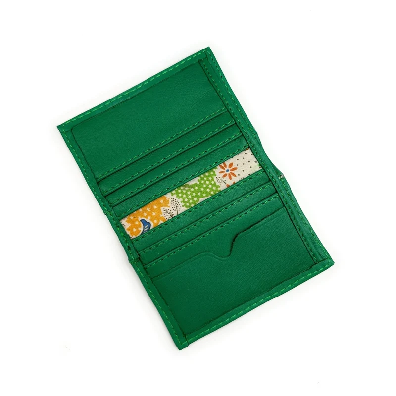 Porte-cartes en cuir lisse IMPRESSION Vert anglais